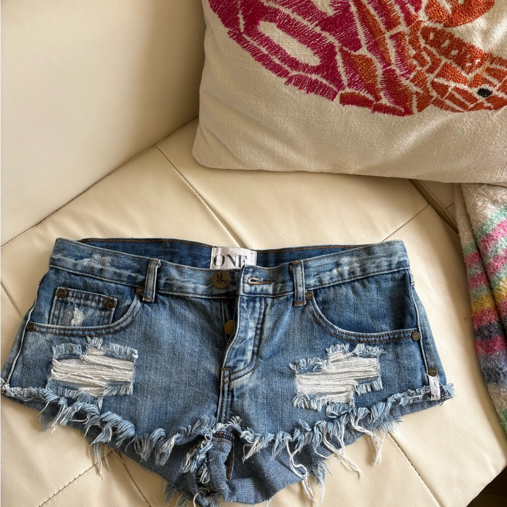 One Teaspoon Blue Distressed Jean Shorts